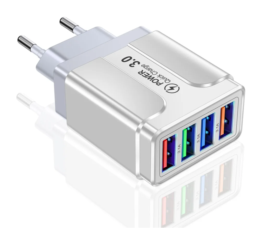4 Ports Quick Charge 3.0 Wall Fast Charger Adapter Micro USB Fast Data Sync Charger Cable