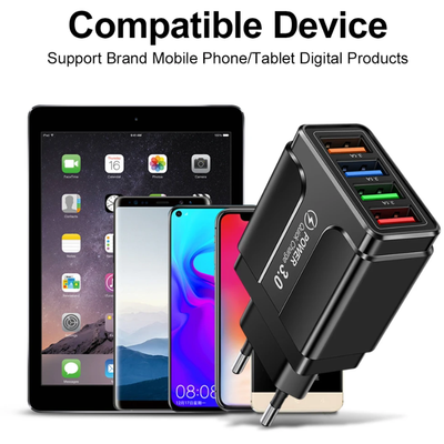 4 Ports Quick Charge 3.0 Wall Fast Charger Adapter Micro USB Fast Data Sync Charger Cable