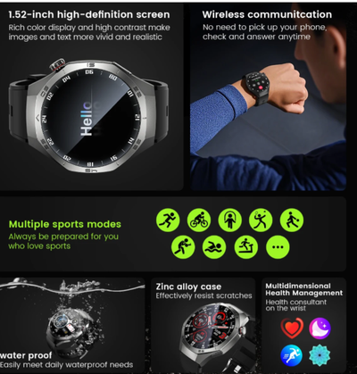 Smart Watch Men HD AMOLED Screen GPS Motion trajectory HeartRate Bluetooth Call 1.52" SmartWatch IP68