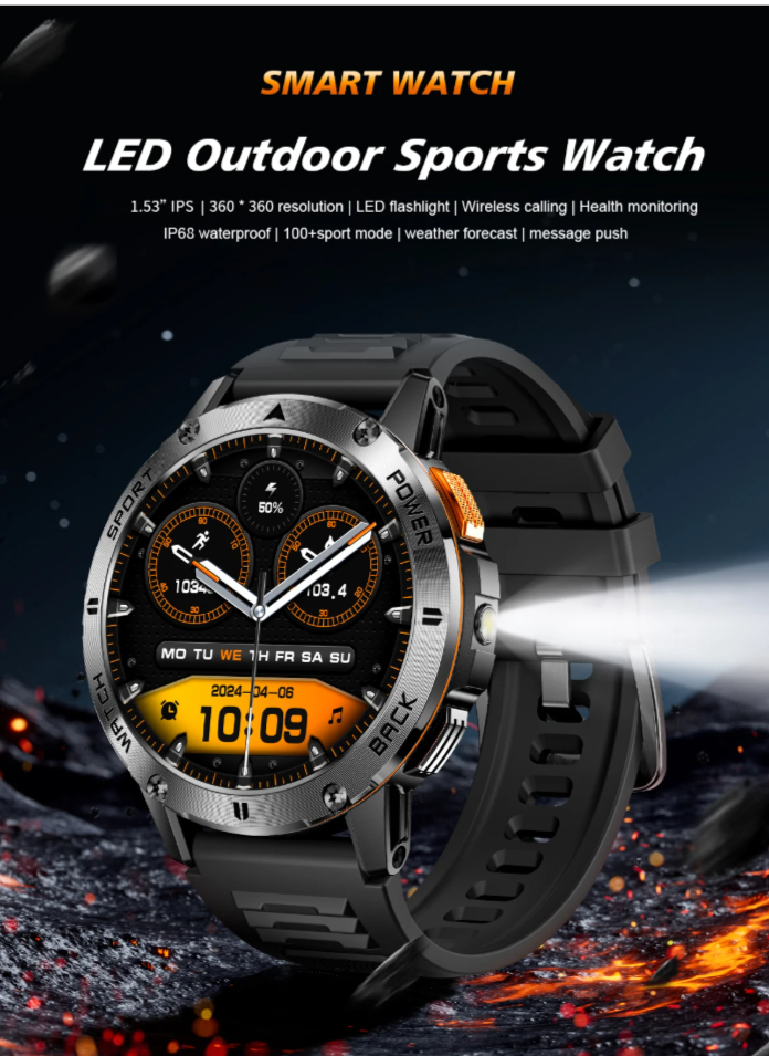 Smart Watch Men Compass Bluetooth Call Waterproof Smartwatch LED Flashlight Ftiness Watches