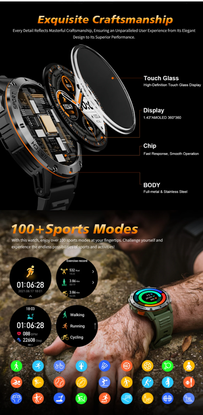 Smart Watch Men Compass Bluetooth Call Waterproof Smartwatch LED Flashlight Ftiness Watches